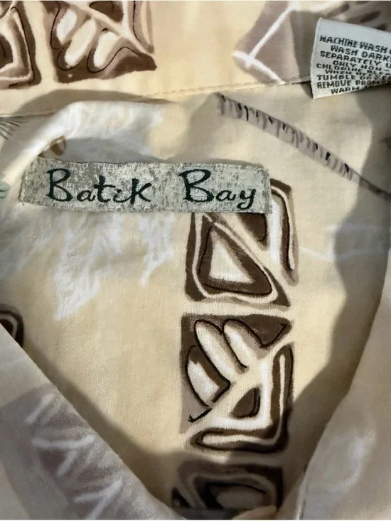 Batik Bay Men's Hawaiian Tropical Print Short-Sleeve Shirt - Cream Palm Size XL - Picture 7 of 9